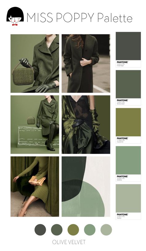 OLIVE VELVET Olive Green Monochrome Outfit, Olive Green Pallet Color, Moodboard Olive Green, Olive Green Pallette, Olive Color Aesthetic, Olive Green Colour Palette, Olive Pantone, Olive Color Palette, Olive Palette