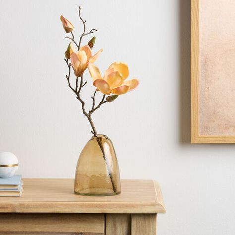 Apricot Faux Magnolia Spray with Brown Glass Vase by World Market Brown Glass Vase, Trending Home Decor, Bathroom Inspiration Decor, Decor Furniture, World Market, Bathroom Inspiration, Home Decor Furniture, Apricot, Magnolia