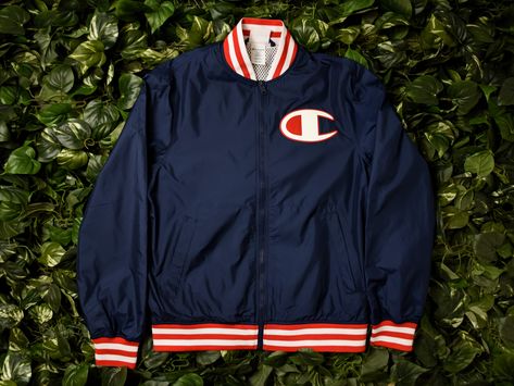 Men's Champion Satin Baseball Jacket [V1941-INDIGO] Sneaker Boutique, Adidas New, Boutique Store, Athletic Apparel, Baseball Jacket, Nike Air Jordan, Retro Inspired, Nike Jacket, Motorcycle Jacket