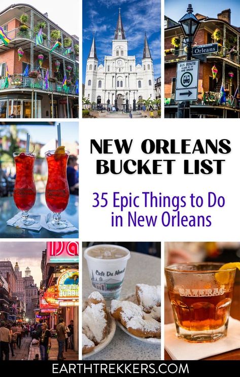 New Orleans bucket list. Best thing to do in New Orleans: Bourbon Street, Mardi Gras, Jazz Fest, parades, Frenchman Street, map, photos, plus where to eat and drink. Things To See In New Orleans, Royal Street New Orleans, Things To Do In New Orleans For Couples, New Orleans Couples Trip, Bywater New Orleans, New Orleans Day Trip, Fun Things To Do In New Orleans, New Orleans Bucket List, New Orleans Must Do