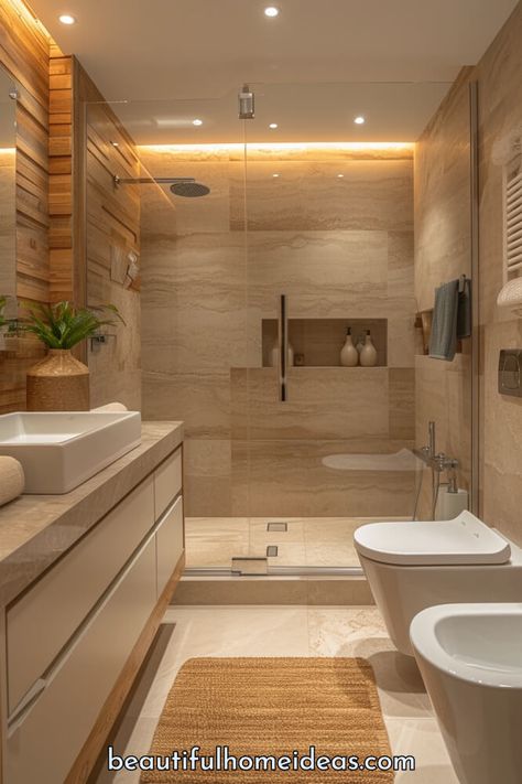 18 Best Ultra-Compact Bathroom Ideas For A Space Saving Sanctuary - Beautiful Home Design Ideas Ultra Modern Bathroom Design, Wet And Dry Bathroom Ideas, Beautiful Home Interior Design, Neutral Color Bathroom Ideas, Modern Bathrooms Designs, Home Interior Color Ideas, Bathroom Wet Room Ideas, Long Bathroom Ideas, Beautiful Bathrooms Modern