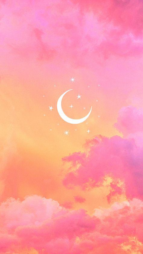 iPhone Wallpapers Lockscreen Girly Clouds Sky Orange Pink Pastel Aesthetic Pink Orange Aesthetic, Pink Moon Wallpaper, Aesthetic Stars, Phone Wallpaper Boho, Aesthetic Girly, Pink Galaxy, Moon Wallpaper, Witchy Wallpaper, Whatsapp Wallpaper