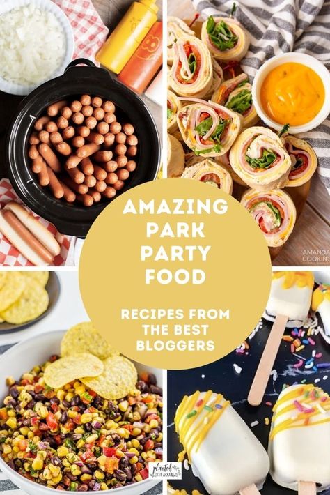 Enjoy these park birthday party food ideas! Easy park party food ideas include chicken salad sandwiches, pinwheel sandwiches, buffalo chicken sandwiches, etc. You can't go wrong with slow cooker hot dogs for a crowd or Insta Pot hot dogs! You will also find savory dip like buffalo chicken dip, walking tacos, black bean salsa. For a birthday party at the park, you will enjoy Funfetti dip and cakesicles that look like ice cream! Party at the park food ideas should be fuss free! (affiliate links) Park Birthday Party Food Ideas, Park Party Food, Park Party Food Ideas, Park Birthday Party Food, Hot Dogs For A Crowd, Birthday Party At The Park, Party Food Ideas Easy, Birthday Party Meals, Outdoor Party Foods