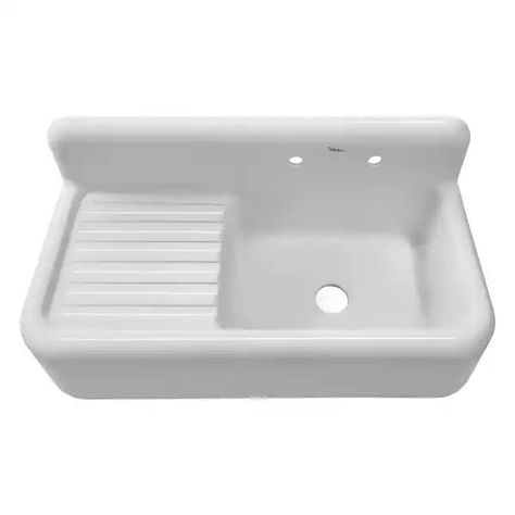 Heritage Front Apron Single Bowl Fireclay Sink with Integral Drainboard and High Backsplash - Bed Bath & Beyond - 35113698 Farmhouse Sink With Drainboard, Nola House, Vintage Farmhouse Sink, Quartz Sink, Drainboard Sink, Sink Sizes, Sink Grid, Fireclay Sink, Basin Design