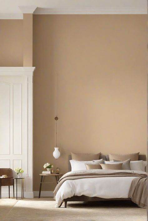 bedroom decorating,interior design paint,wall paint colors,paint color palette Earth Tone Paint Colors Bedroom, Trending Bedroom Paint Colors 2024, Sage Green Kitchen Colour Scheme, Tan Bedroom Walls, Sand Bedroom, Ochre Bedroom, Brown Bedroom Walls, Light Brown Bedrooms, Kitchen Wall Color