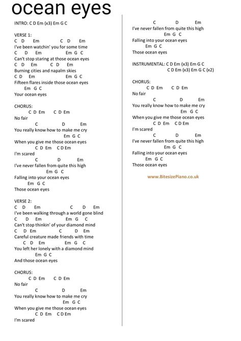 Ocean Eyes Ukulele Chords, Lovely Ukulele Chords Billie Eilish, Ukulele Songs Billie Eilish, Tv Billie Eilish Guitar Chords, Ukulele Chords Songs Billie Eilish, Billie Eilish Ukulele Chords, Ocean Eyes Piano, Songs Piano Chords, Song Piano Chords