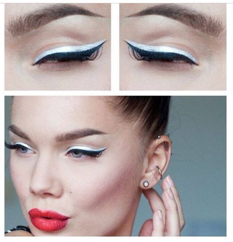 Artsy. White Kajal, White Eyeliner Makeup, White Eyeliner Pencil, Eyeliner Shapes, Eyeliner Designs, Pastel Makeup, Eyeliner Tips, Eyeliner For Beginners, Eyeliner Products