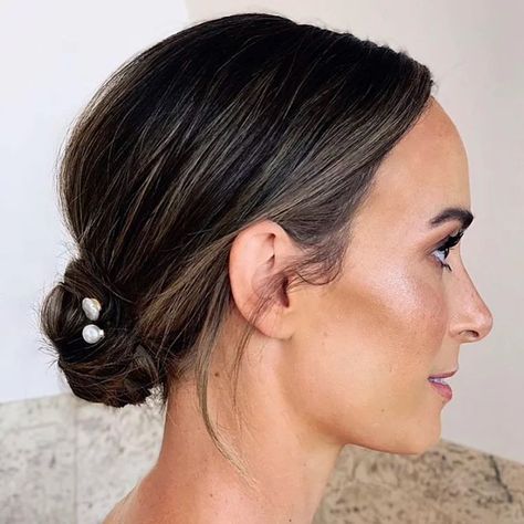 Smooth Low Bun Wedding, Wedding Hairstyle For Bride, Hairstyle For Bride, Low Bun Wedding Hair, Wedding Hairstyles For Short Hair, Short Bridal Hair, Bridal Hairstylist, Short Hair Bride, Wedding Hairstyles And Makeup