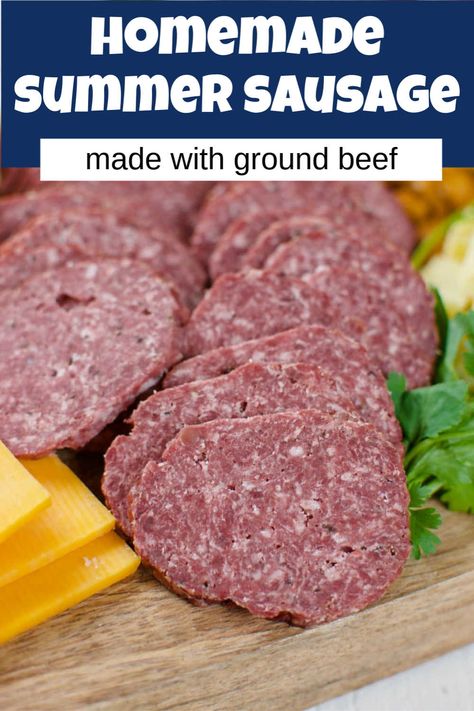 How To Make Summer Sausage Homemade, Hamburger Summer Sausage Recipes, Garlic Summer Sausage Recipe, Easy Summer Sausage Recipes, Pickle Sausage Recipe, Hamburger Summer Sausage, Turkey Summer Sausage Recipes, How To Make Summer Sausage, Homemade Lunch Meat Recipes