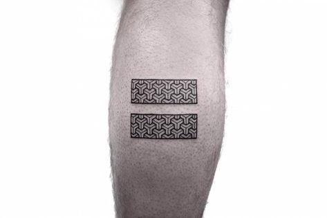 Geometric equal sign tattoo on the left calf. Equal Tattoo, Equal Sign Tattoo, Mathematical Tattoo, Equality Tattoos, Tattoo Artistic, Equal Sign, Feminist Tattoo, Sign Tattoo, Sacred Geometry Patterns