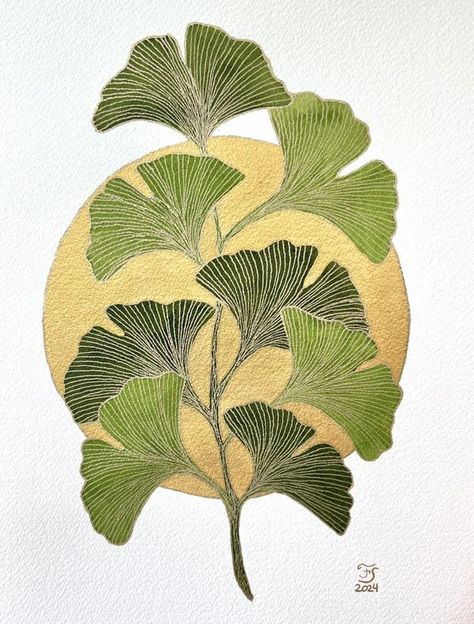 Illustrious Botanical Illustrations | Ginkgos and gold | Facebook Ginkgo Art, Pin Up Illustration, Ginkgo Leaves, Pen Art Drawings, Gold Watercolor, Botanical Illustrations, Ginkgo Leaf, Plant Illustration, Pen Art