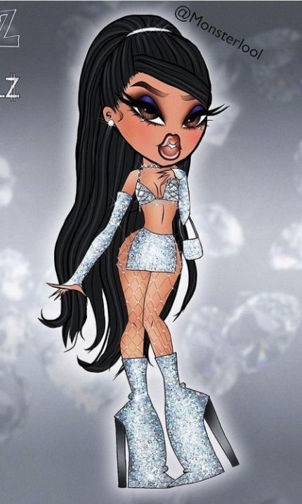 Bratz Dolls Aesthetic Drawing, Bratz Cartoon Art, Bratz Drawings, Bratz Doll Drawing, Bratz Outfit, Bratz Doll Makeup, The Bratz, Hair Cartoon, Foto Cartoon