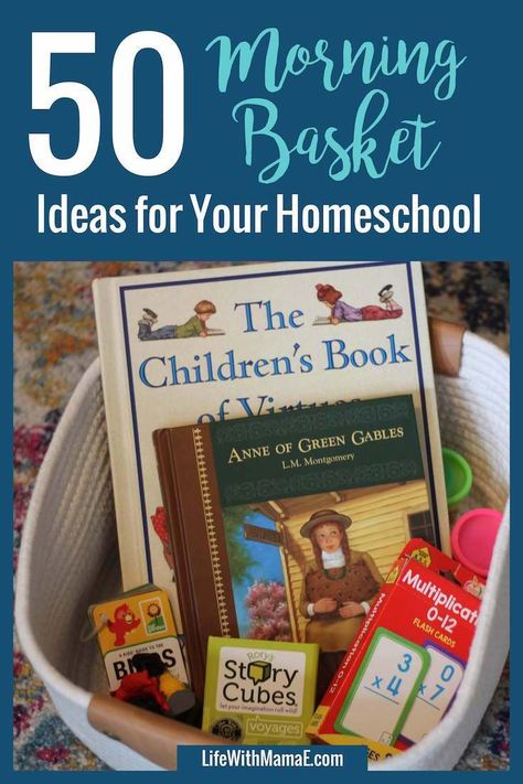 These morning basket ideas for your homeschool have been an inspiration to me! These could fit any  unit themes or Charlotte Mason living books. Homeschool Basket, Morning Basket Ideas, Homeschool Morning Basket, Homeschool Library, Preschool Flashcards, Learning Corner, Morning Basket, Charlotte Mason Homeschool, Christian Homeschool