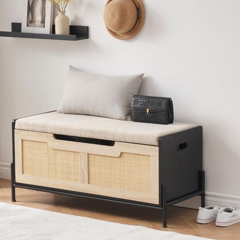 PRICES MAY VARY. 【Large Capacity Storage Space】This large storage bench measures 39.4’’ W x 15.7 ‘’ D x 18.1’’ H. It has a spacious space to not only store your blankets, pillows, clothes, and books, but also children's toys to create a well-organized living space. 【Natural Rattan Appearance】The appearance of natural rattan design makes this storage bench fashionable and beautiful, which can be matched with a variety of furniture and decoration styles, adding a touch of elegance to your home. 【U Entryway Storage Bench, Wooden Storage Bench, Rattan Design, Rattan Storage, Entryway Bench Storage, Bedroom Foyer, Decoration Styles, Multifunctional Storage, Organized Living