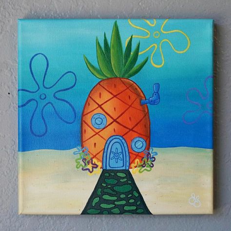 @painttress on Instagram: «124 Conch Street 🍍 The painting that started it all 1/3 . . . Wanted to post all 3 in the same…» #spongebob #pineapple #art Disney Canvas Art, Spongebob Painting, Beginners Painting, Canvas Aesthetic, Hippie Painting, Simple Canvas Paintings, Cute Canvas Paintings, Easy Canvas Art, Canvas Drawings