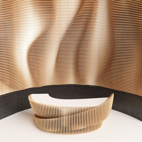 Reception desk on Behance Sculptural Reception Desk, Half Circle Reception Desk, Curvy Reception Desk, Parametric Reception Desk, Cool Reception Desk, Curved Reception Desk Design, Reception Furniture Design, Circle Reception Desk, Organic Reception Desk