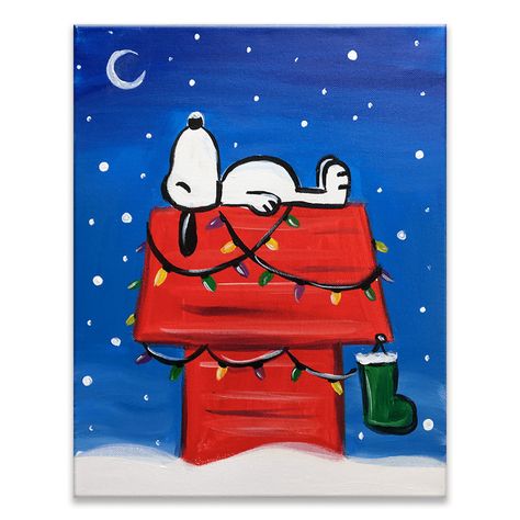 Snoopy Drawing, Disney Canvas Art, Fall Canvas Painting, Christmas Canvas Art, Christmas Paintings On Canvas, Christmas Painting, Simple Canvas Paintings, Cute Canvas Paintings, Holiday Painting