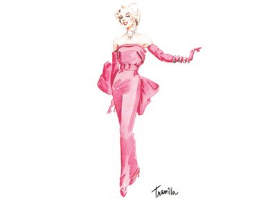 From costume sketch to screen | Herald Scotland Marilyn Monroe Pink Dress, William Travilla, Marilyn Monroe Drawing, Marilyn Monroe Wallpaper, Estilo Marilyn Monroe, Costume Design Sketch, Marilyn Monroe Dress, Fashion Model Sketch, Monroe Dress