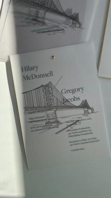 Ettie Kim Studio on Instagram: "We sketched this view of Race Street Pier @delawareriverwaterfront from @lapegatfringe and printed it on vellum overlays to add both a personalized touch and some texture to their Elizabeth suite 🌉 #ettiekimcollection" Race Street Pier, Event Design, Texture, Building, On Instagram, Instagram, Design