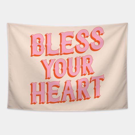 Oh bless your heart, honey. The original southern snark. Saloon-style old west letters in bright pink and orange; perfect for cowboys, cowgirls, and non-binary cowpersons everywhere. -- Choose from our vast selection of tapestries to match with your desired size to make the perfect custom tapestry. Pick your favorite: Movies, TV Shows, Art, and so much more! Available in small, medium, large. Perfect for decorations in apartments, bedrooms, and dorm rooms. Pink Western Decor, Pink And Orange Dorm Room, Orange Dorm Room, Pink And Orange Dorm, Orange Tapestry, Bless Your Heart, Trunk Or Treat, Non Binary, Western Decor