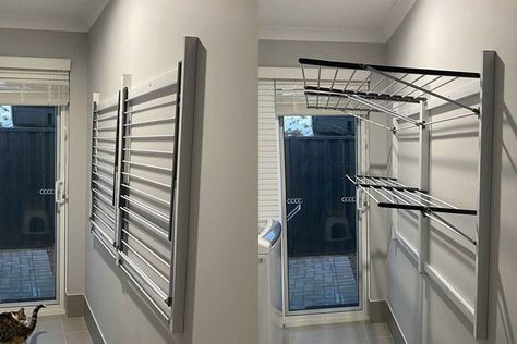 Diy Clothes Drying Rack, Kmart Clothes, Indoor Clothes Lines, Indoor Drying, Kmart Hacks, Hanging Laundry, Laundry Design, Drying Rack Laundry, Welcome To My House