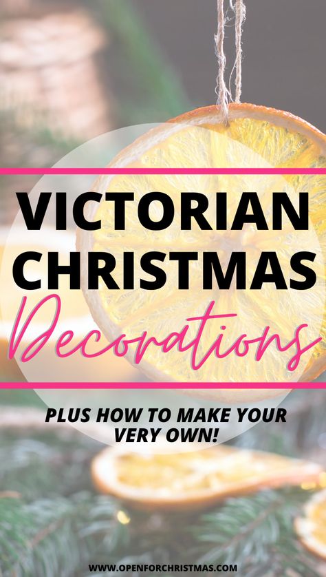 Victorian Christmas decorations are a window into the ornate style of Victorian times. The Christmas we know today was invented by the Victorians, so we see a lot of Victorian Christmas food and decor in our homes today. Find out what Victorian Christmas decorations were like, where you can buy them and how you can make your very own Victorian Christmas decorations! Plus how to make your very own DIY decorations. #victorian #victorianchristmas #christmas #christmasdecor #christmasactivities Victorian Christmas Window Display, Victorian Christmas Crafts Diy, Victorian Christmas Porch, Victorian Style Christmas Decorations, Victorian Wreaths Christmas, Victorian House Christmas Decorations, How To Make Victorian Christmas Ornaments, Victorian Christmas Mantle Decor, Vintage Victorian Christmas Decorations