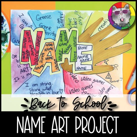 Back to School Art Projects, Ideas & Guide for Engaging Art Lessons - Ms Artastic Identity Art Project, Back To School Art Projects For Kids, Back To School Art Projects, Art Highschool, Watercolors Paints, Elementary Activity, Library Mural, Name Project, Name Art Projects