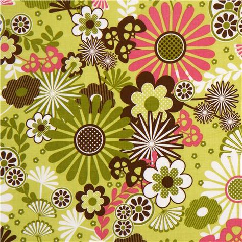 by Riley Blake  Collection "Dainty Blossoms"  Design: Carina Gardner Pink And Green 2000s, Summer Pattern Design, Jelly Wallpaper, Cocoppa Wallpaper, Riley Blake Fabric, Brown Flowers, Flower Fabric, Blossom Design, Pretty Patterns