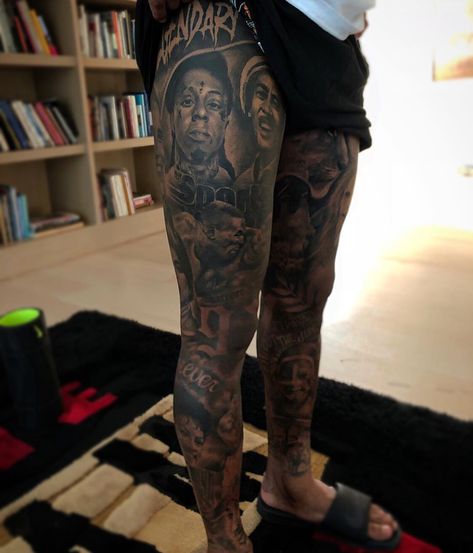 Leg Tattoo Portrait, Odell Beckham Jr Tattoos, Portrait Tattoo Sleeve, Dark Skin Tattoo, Black Men Tattoos, Full Leg Tattoos, Conceptual Artwork, Tattoos Mandala, Men Tattoos Arm Sleeve