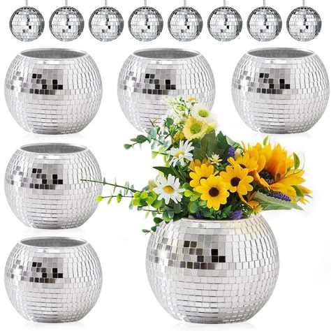 PRICES MAY VARY. Amazing Value Pack : The pack features 6Pcs disco ball vase , each 4 by 3 inches, along with 8Pcs charming mini disco balls that are 1.5 inches in diameter Wide Range Of Uses : Disco Ball Planter can be used as a plant planter for succulents, small flowers, herbaceous plants, cacti and other houseplants.Disco Ball Vase can also be used as a decorative vase for home floral arrangements and placed in the living room, bedroom, or wherever you need to add a touch of glamour to your Disco Ball Vase, Flower Arrangement Birthday, Disco Ball Planter, Disco Ball Decor, Silver Disco Ball, Planting Plants, Disco Balls, Mirror Glass, Disco Ball