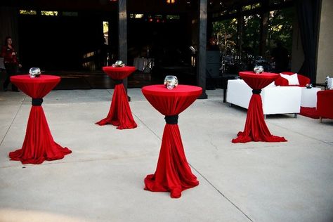 Cocktail Table Decor, Hollywood Theme, Event Solutions, Red Party, Red Table, Tables And Chairs, Table Cloths, 50th Birthday Party, Red Wedding