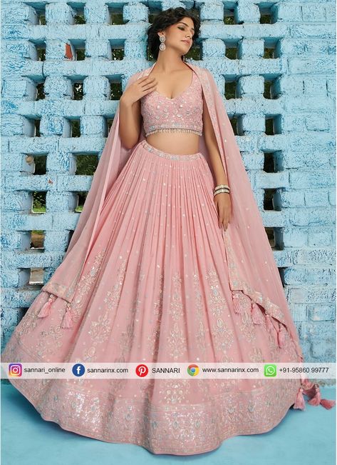 Chiffon Designer Readymade Lehngha Choli for Engagement Baby Pink Lehenga, Chiffon Lehenga, Palkhi Fashion, Red Lehenga Choli, Georgette Material, Lehenga Choli Wedding, Lehenga Designs Simple, Lehenga Choli Online, Pink Lehenga