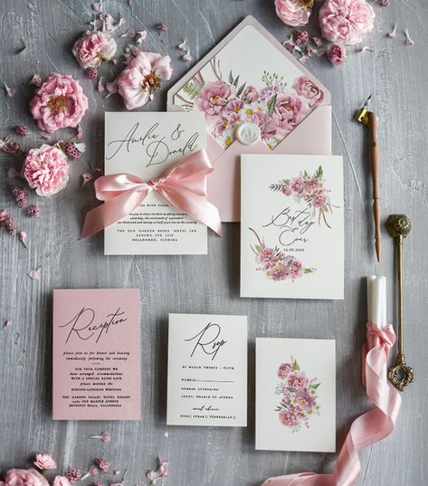 wedding invitations Pink Wedding Accessories, Pink Wedding Color Scheme, Wedding Invitations Pink, Pink Wedding Stationery, Romantic Wedding Stationery, Botanical Wedding Stationery, Peony Wedding Invitations, Handmade Wedding Stationery, Blush Pink Wedding Invitations