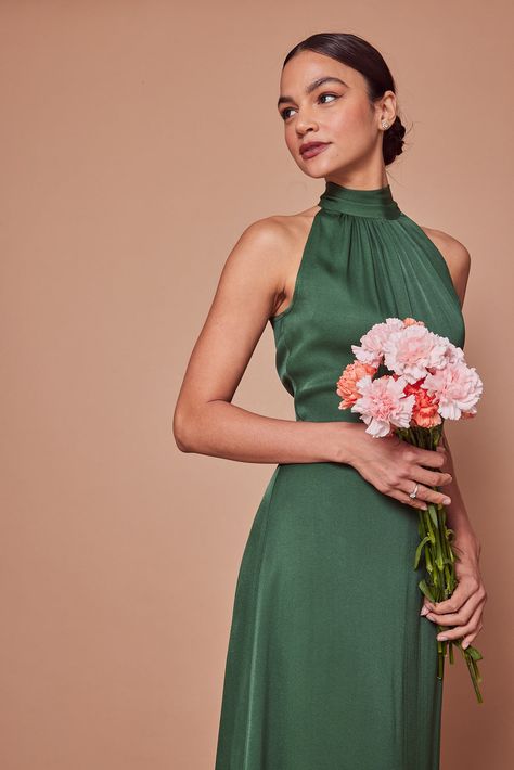 High Neck Green Bridesmaid Dress, Halter Neck Dress Bridesmaid, Bridesmaid Dress Green Satin, Halter High Neck Dress, Pistachio Green Bridesmaid Dresses, Bridesmaid Halter Dress, High Neck Green Dress, Satin Bridesmaid Halter Dress, Halter Neck Satin Bridesmaid Dress