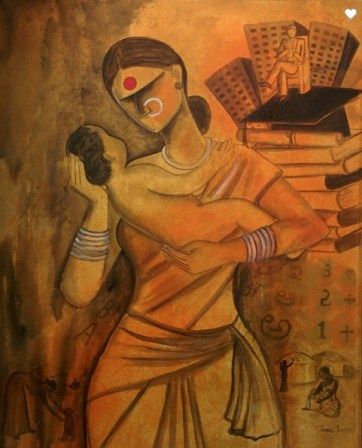 Affordable Art - Mother's Day Gift Ideas (22) Art Prints For Walls, Temple Painting, Pictorial Design, Mothers Day Drawings, Meri Maa, Mother And Child Painting, Prints For Walls, Mother Painting, Book Painting