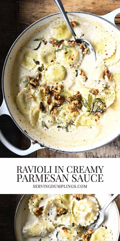 Unique Ravioli Filling, Ravioli Cream Sauce, Ravioli Sauce Recipe, Ravioli Sauce, Dumpling Recipes, Pasta Bakes, Creamy Parmesan Sauce, Parmesan Cream Sauce, Homemade Ravioli