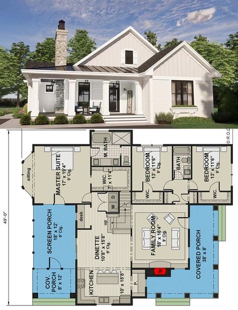 Facebook 1 Story Family House, Bloxburg Blueprints, Family House Layout, House Layout, Modern Tiny House, Home Design Ideas, House Blueprints, Country House Plans, Dream Houses