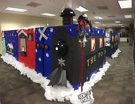 Polar Express cubicle Alfa Alliance Polar Express Cubicle, Christmas Cube Decorations, Polar Express Door, Office Christmas Decorations Cubicles, Holiday Office Decor, Door Christmas Decorations, Polar Express Christmas Party, Polar Express Theme, Christmas Cubicle Decorations, Cubicle Office