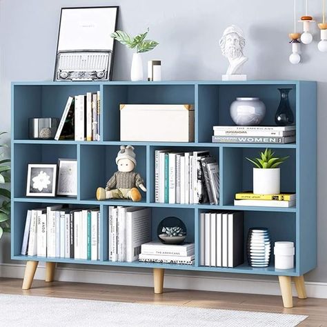 Amazon.com: IOTXY Open Shelf Low Bookcase - Wooden 3-Tier Floor Standing Display Cabinet Organizer with Base, 7 Cubes Short Horizontal Bookshelf in Bright Blue : Home & Kitchen Horizontal Bookshelf, Open Shelf Bookcase, Standing Display, Low Bookcase, Cabinet Organizer, Shelf Bookcase, Open Shelf, Cabinet Organization, Display Cabinet