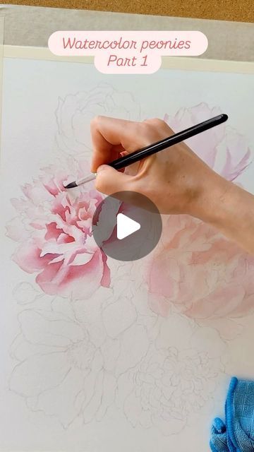 Drawing Peonies Step By Step, Watercolor Peonies Tutorial, Watercolor Illustration Tutorial, Watercolour Peonies, Sunny Illustrations, Peony Watercolor Painting, Peonies Art, Peony Illustration, Peony Watercolor