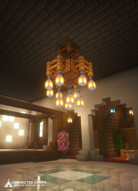 Minecraft Hanging Lantern, Minecraft Light Fixture Ideas, Hanging Light Minecraft, Mc Chandelier, Chandeliers Minecraft, Minecraft Lantern House, End Rod Chandelier Minecraft, Minecraft Fancy Interior, Mincraft Chandeliers Ideas