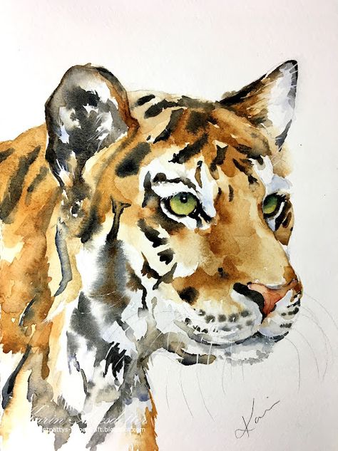 Wednesday Watercolor, Watercolor Tiger, Watercolor Paintings Of Animals, Tiger Painting, Watercolor Projects, Watercolor Paintings Tutorials, Watercolor Art Lessons, Animals Artwork, Art Inspiration Painting