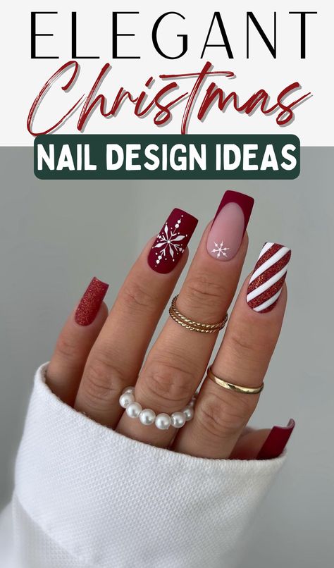 Unleash the magic of the season on your fingertips with our collection of 50+ Elegant and Creative Christmas Nail Design Ideas 2023! 💅✨ Elevate your festive style with a perfect blend of elegance and creativity. From chic neutrals to whimsical holiday motifs, these nail art inspirations will make your manicure stand out. Explore the latest trends and bring a touch of glamour to your nails this Christmas. Let your fingertips become a canvas for festive expression! 🌟🎄 #ChristmasNailDesigns #Ele Christmas Nails Present Design, Winter Nails With Designs, Christmas Ombre Nails, Cute Xmas Nails, Nail Design Ideas 2023, Sparkly Christmas Nails, Christmas Nail Designs Easy, Christmas Nail Design, Spirit Fingers