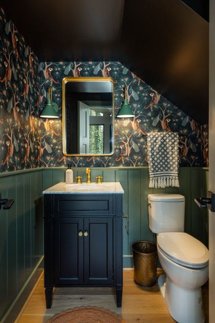 The Top 10 Powder Rooms of 2022 Rustic Powder Room, Small Downstairs Toilet, Toilet Room Decor, Small Toilet Room, Bad Inspiration, Decor Baie, Downstairs Bathroom, A Frame Cabin, Bathroom Wallpaper