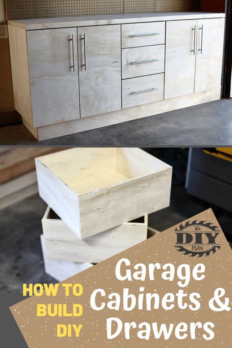 Statistics show that only 30% of us store our cars in the garage. The reason? Too much stuff. So how do we keep our garage organized? What��’s the optimal solution that works best for me? So, I decided to start with building DIY Garage Cabinets with Drawers. #diy #freeplans #projects #homedecor #interior #furniture #woodproject #cabinet#doityourself #homeimprovement #storage #garage Build Cabinets, Cabinets With Drawers, Drawers Diy, Diy Garage Cabinets, Plywood Diy, Diy Garage Storage Cabinets, Garage Shelves, Storage Garage, Too Much Stuff