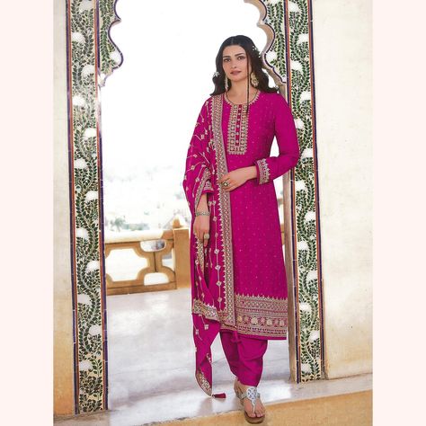 Bringing an Elegant And Fashionable Salwar Kameez Collection With New Designs And Hit Colors To Rock Your Festivals And Weddings!! Product Details:- Top: Dola Silk Bottom Fabric: Santoon Dupatta Fabric: Georgette Work: Embroidery, Zari Product Type: Un-Stitched Bottom Color: Matching Style: Straight-Cut, Pant Material & Care: Dry Wash Only Free shipping worldwide. Size & Fit:- Top Bust - Up to 48 INCHES Top Length - Up to 44 INCHES Note: Product color may slightly vary due to photographic lighti Rani Pink Suit, Straight Cut Dress, Prachi Desai, Salwar Suits Party Wear, Rani Pink, Dress Salwar Kameez, Indian Party Wear, Salwar Kamiz, Pakistani Salwar Kameez