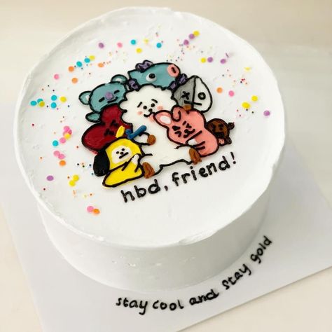 Cake’s by alyanna Instagram @cakesbyalyanna Bt21 Cake Design, Korean Cake Bt21, Korean Cake Bts, Bt21 Birthday Cake, Kpop Cake Design, Bts Cake Design, Bts Cake Simple, Bt21 Cake, Bts Cakes