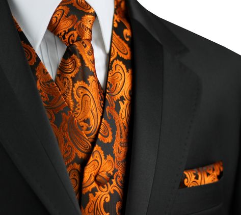 Best Tuxedo, Cool Tuxedos, Beach Wedding Groomsmen, Wedding Groomsmen Attire, Wedding Tux, Prom Tuxedo, Burnt Orange Weddings, Orange Suit, Formal Vest