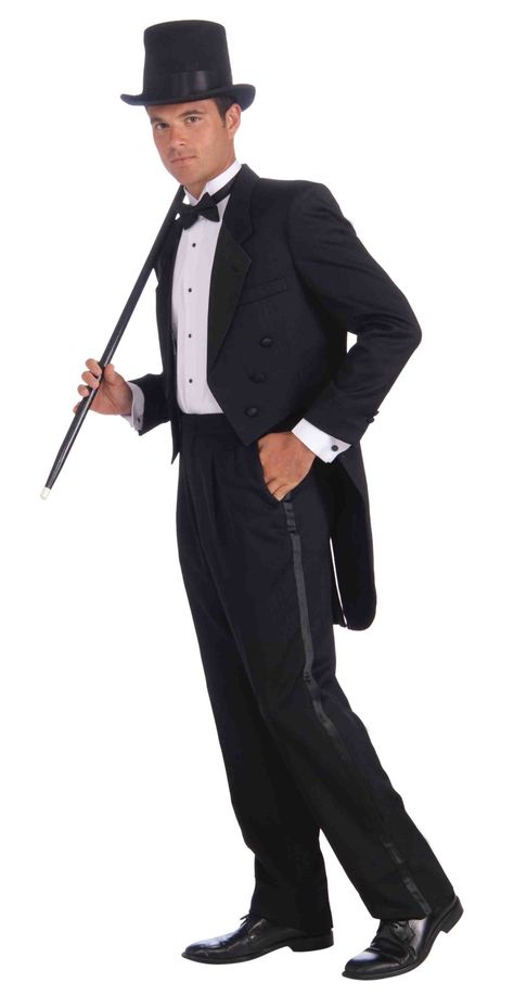 Forum Vintage Hollywood Tuxedo Tail Coat, Black, One Size Costume Vintage Hollywood Men, Tuxedo With Tails, Hollywood Vintage, Costume Noir, Hollywood Men, White Collared Shirt, Black Parade, Black Costume, Stylish Mens Fashion