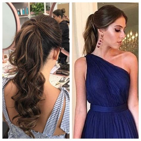 Of The Shoulder Dress Hairstyles, Wedding Hairstyles One Shoulder Dress, Medium Length Ponytail Ideas Wedding, Prom Hairstyles One Shoulder Dress, Hair Styles For Long Dresses Gowns, Hairdo For Strapless Dress, Hairdo For One Shoulder Dress, Convertible Hair Ideas, Prom Hair For One Shoulder Dress